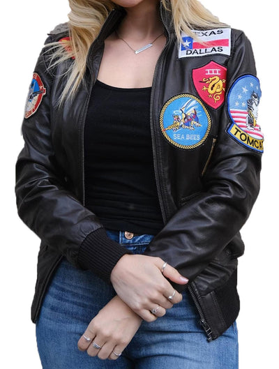 Women's Top Gun Bomber Leather Jacket - Bull Armour