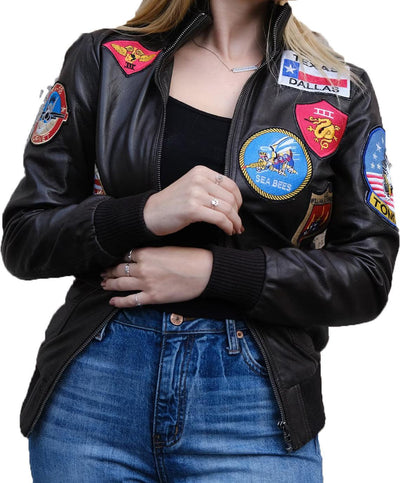 Women's Top Gun Bomber Leather Jacket - Bull Armour