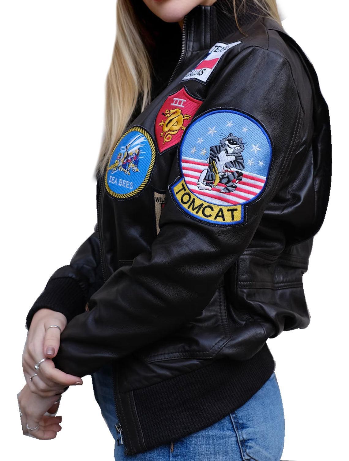 Women's Top Gun Bomber Leather Jacket - Bull Armour