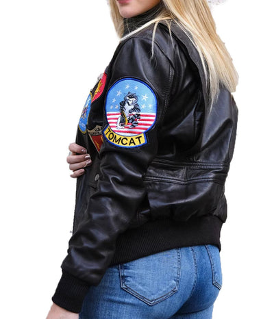 Women's Top Gun Bomber Leather Jacket - Bull Armour